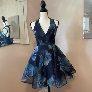 Multi blue A-line V-neck formal dress open back